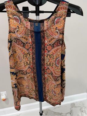 Navy and Multicolor Paisley Sleeveless Top